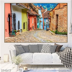 Tranh con đường nhỏ trong khu nhà sắc màu