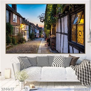 Tranh những ngôi nhà đóng cửa trên đường vắng