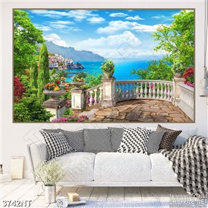 Tranh ngôi nhà trên cao nhìn xuống biển xanh