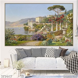 Tranh khu vườn hoa trên dòng sông yên tỉnh