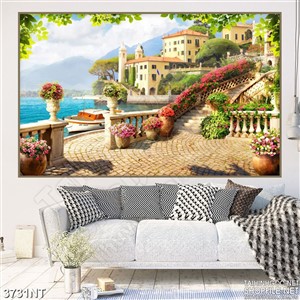 Tranh những ngôi nhà trên hòn đảo hoa tươi