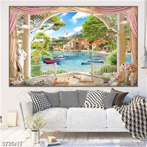 Tranh con sông xanh tấp nập thuyền bè