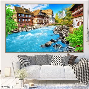 Tranh con suối đá hung dữ giữa thành phố