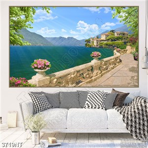 Tranh hàng lang dọc trên bờ sông xanh