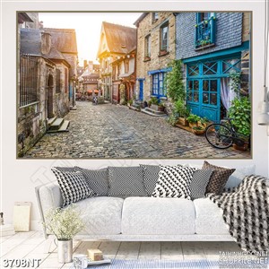 Tranh con đường vắng trên phố cao tầng