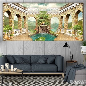 Tranh con sông nhỏ nằm giữa các tường thành