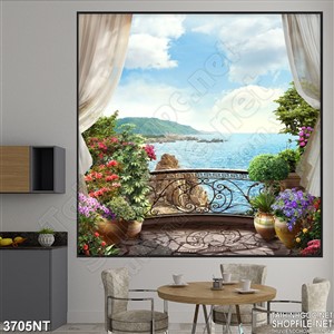 Tranh ban công phủ đầy hoa đón gió biển