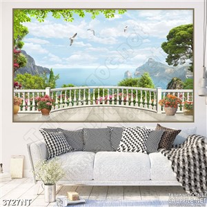 Tranh đàn hải âu tung bay trên nền biển xanh