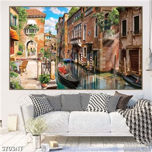 Tranh những ngôi nhà cao tầng trên sông