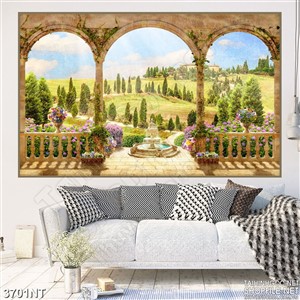 Tranh nắng vàng trên cánh đồng cây xanh