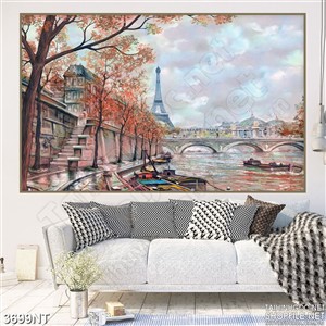 Tranh góc nhỏ bên bờ sông chân cầu in uv