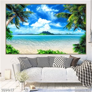 Tranh trời xanh trên răng dừa bên biển