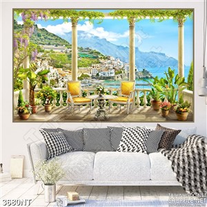 Tranh những ngôi nhà trên ngọn đồi cao