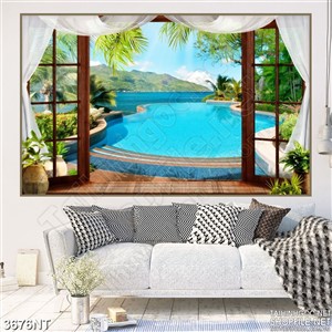 Tranh căn phòng hướng ra bể bơi in uv