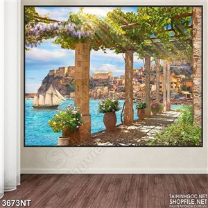 Tranh những diàn lá xanh trên biển