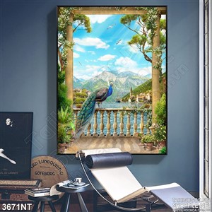 Tranh chim công trên núi  treo tường