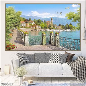 Tranh con đường dọc dòng sông xanh