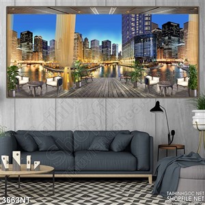 Tranh thành phố trong ánh đen vàng