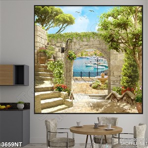 Tranh cánh cổng đá trước bờ biển in uv