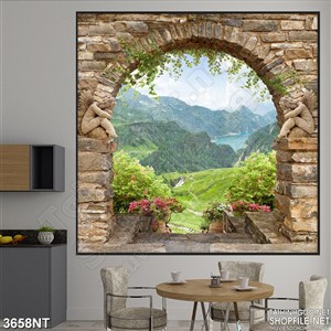 Tranh thiên nhiên xanh bên những công trình