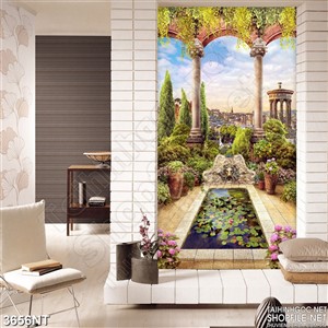 Tranh dãy nhà đầy cây xanh hai bên con đường