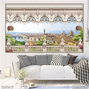 Tranh thành phố đông đúc nhìn từ xa