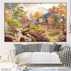 Tranh khe suối nhỏ trong khu vườn hoa thơm