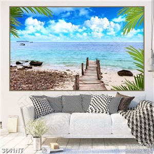 Tranh con đường gỗ trên bãi cát trắng in uv