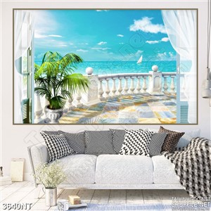 Tranh bầu trời xanh trên mặt biển tỉnh lặng