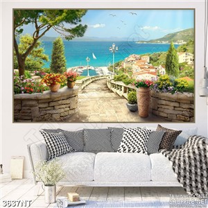 Tranh dọc con đường  dẫn ra biển đầy hoa