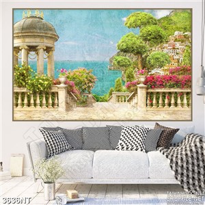 Tranh dọc con đường dẫn xuống bãi biển xanh