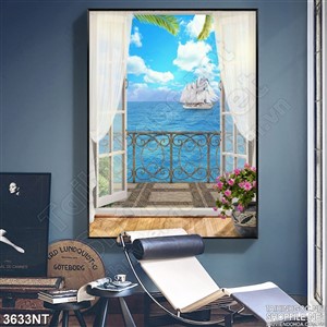 Tranh cánh cửa ban công hướng ra biển