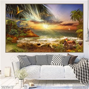 Tranh ánh hoàng hôn trên biển vàng