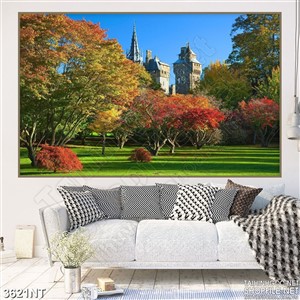 Tranh những cây lá đỏ tren thảm cỏ xanh