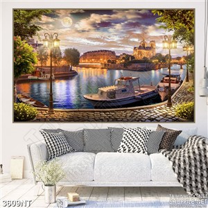 Tranh con tàu trên sông cập bến