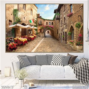 Tranh con đường nhỏ trong thành phố vắng người