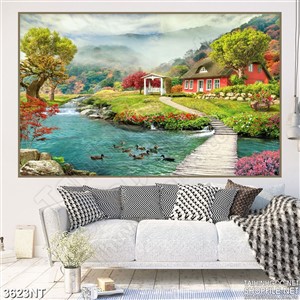 Tranh những khu nhà trên sông xanh 3d