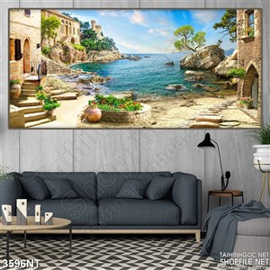 Tranh dọc bờ biển với những mõm đá  in uv