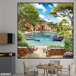 Tranh thành phố trên sông sau những tán lá