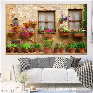 Tranh những chậu hoa dọc bên tường