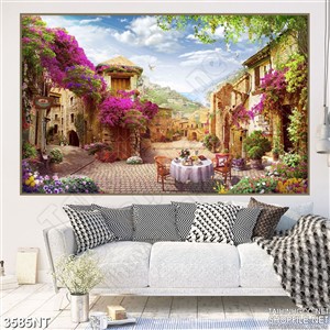 Tranh thành phố màu tím hoa giấy