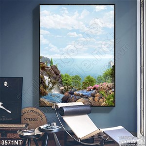 Tranh bầu trời xanh mây trắng in uv