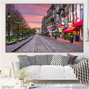 Tranh hàng đèn bên đường vắng thành phố