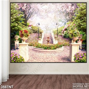 Tranh khu vườn tím mộng mơ in uv