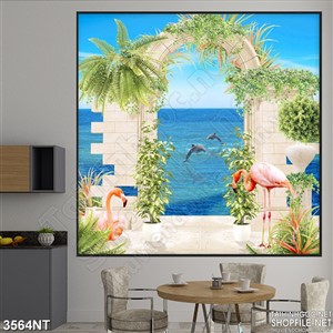 Tranh cánh cổng xanh trên mặt biển 3d