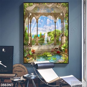 Tranh khu vườn trong rừng bên bờ biển xanh