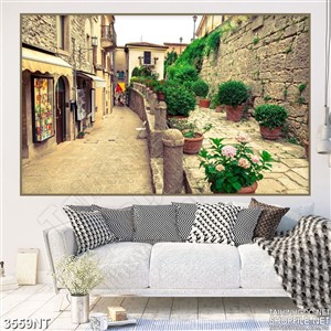 Tranh hành lang tòa lâu đài cổ xưa in uv