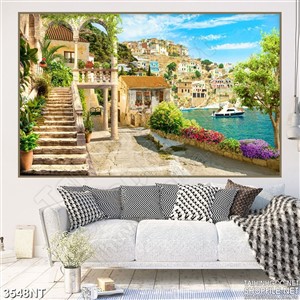 Tranh thành phố biển với những lối đi nhỏ