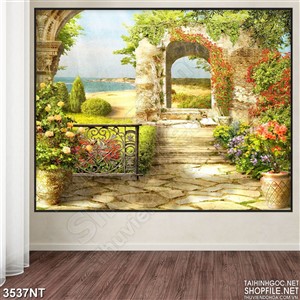 Tranh những cánh cổng đầy hoa và cỏ xanh