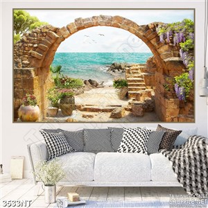 Tranh cánh cổng dẫn ra bãi biển xanh